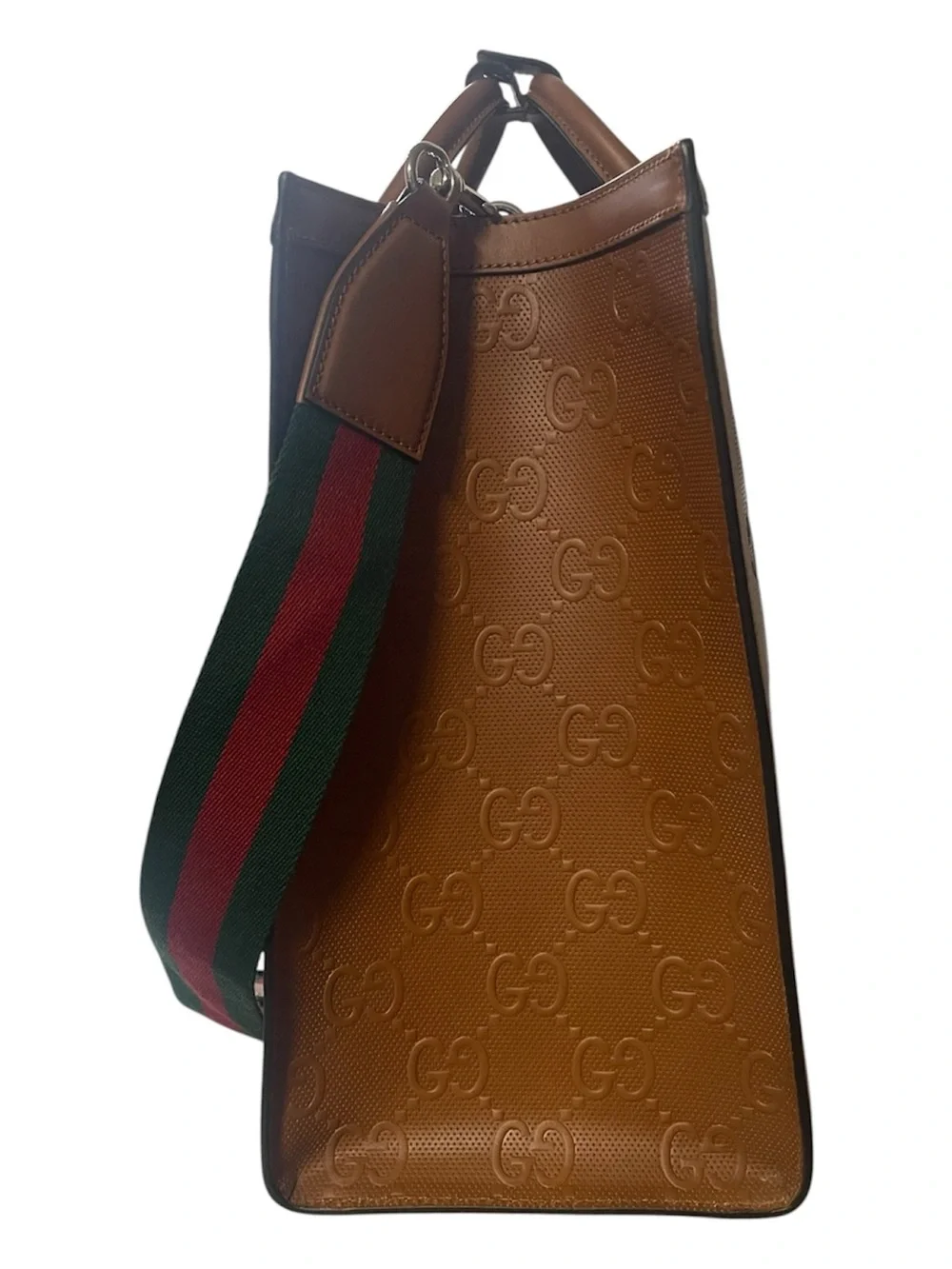 Gucci Embossed GG Leather Briefcase in Tan Brown